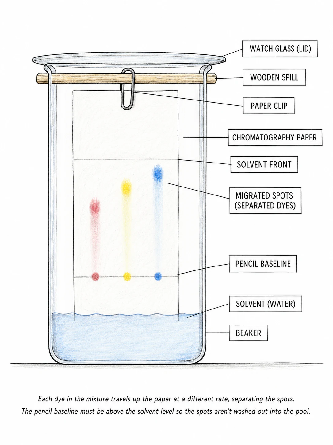 Paper chromatography apparatus during a run