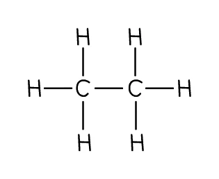 Displayed formula of ethane (C₂H₆) — two carbon atoms joined by a single C–C bond, each carbon forming four single bonds in total