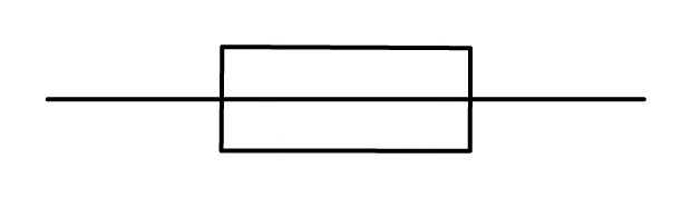 Circuit symbol for a fuse: a rectangle drawn in the line of the wire, representing the fuse cartridge whose fine metal wire melts if the current gets too large